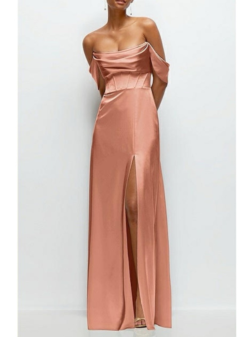 After Six Dessy Copper Penny Satin Joelle Neu Stretch Charmeuse Cowl Neck Gown 6